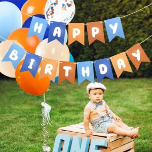 Runhiskii Blue and Orange Birthday Banner, Happy Birthday Banner Blue Orange Party Decorations for Boys, Kids Birthday Decoration Boys’ 1st Birthday Decor