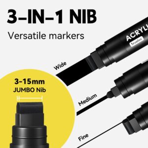 SRUOLOC 3 Jumbo Permanent Markers Black, 15mm Thick Wide Tip, Large Acrylic Paint Markers for Rock Painting, Poster, Stone, Ceramic, Glass, Wood, Canvas