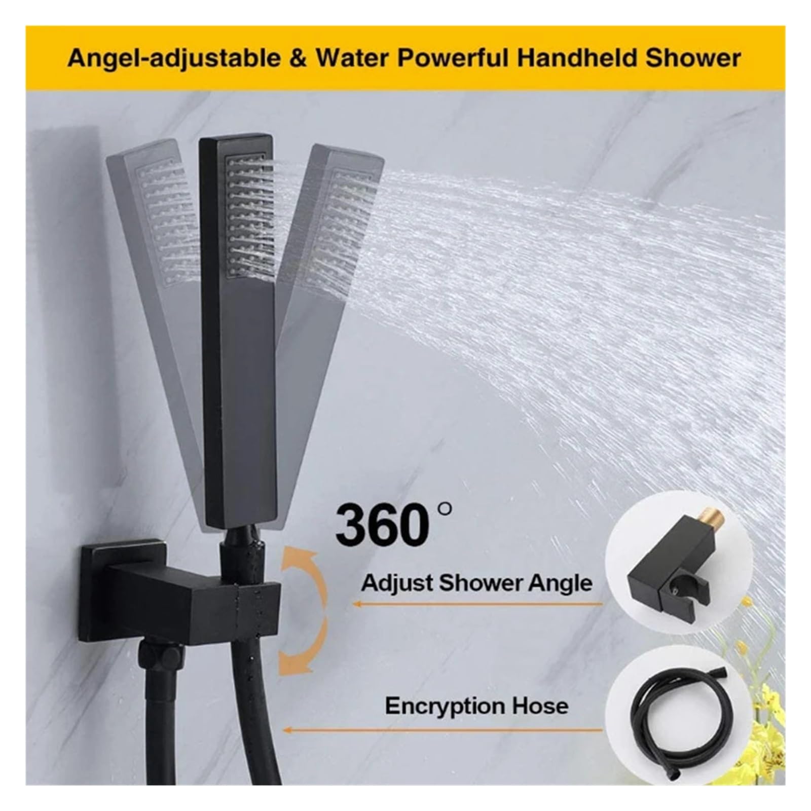 KXFXQTOT Matt black bathtub faucet wall hand shower waterfall style swivel head hot and cold water (Color : Matte black B)