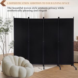 Room Divider Folding Privacy Screens with Wheels, 6FT Tall Divider for Room Separation, Movable Room Partitons and Dividers, Indoor Room Dividers Panel with Fabric for Office (Black, 4 Panel-88‘’)