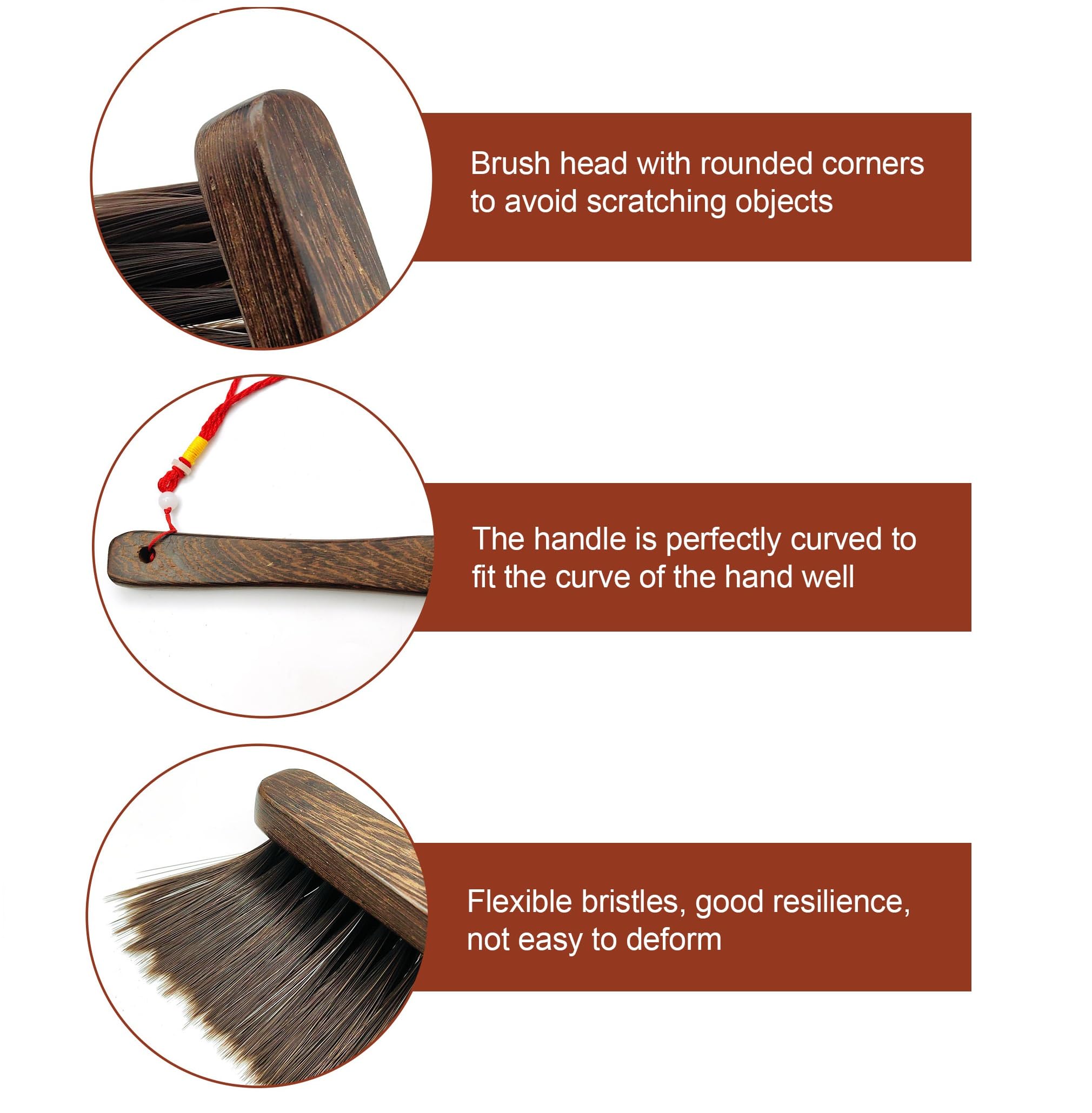 Hand Broom Cleaning Brush, Dusting Brush for Cleaning, Wood Block Hand Brush, Soft Bristle Cleaning Brush for Car Bed Furniture Clothes Garden Couch Draft Wooden Handle with a Nice Lanyard