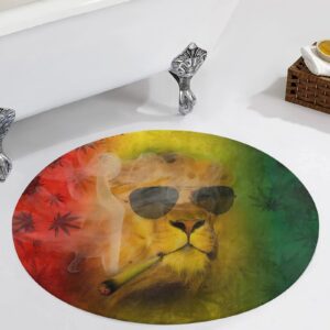 Rasta Lion Judah with Sunglasses Smoking Jamaican Reggae Ultra Soft Non-Slip Area Rugs Indoor Coral Velvet Floor Mat Short Flannel Carpet for Living Room Bedroom Dining Room