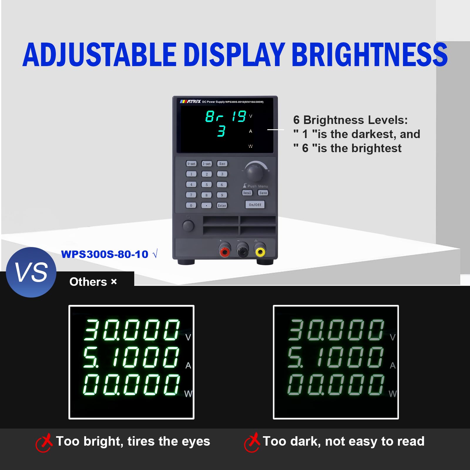 MATRIX Wide Range Programmable DC Power Supply WPS300S-80-10, 80V 10A 300W Adjustable Power Supply with 1mV/0.1mA Resolution and USB, Bench Power Supply Variable with List Output and 9 Groups Storage