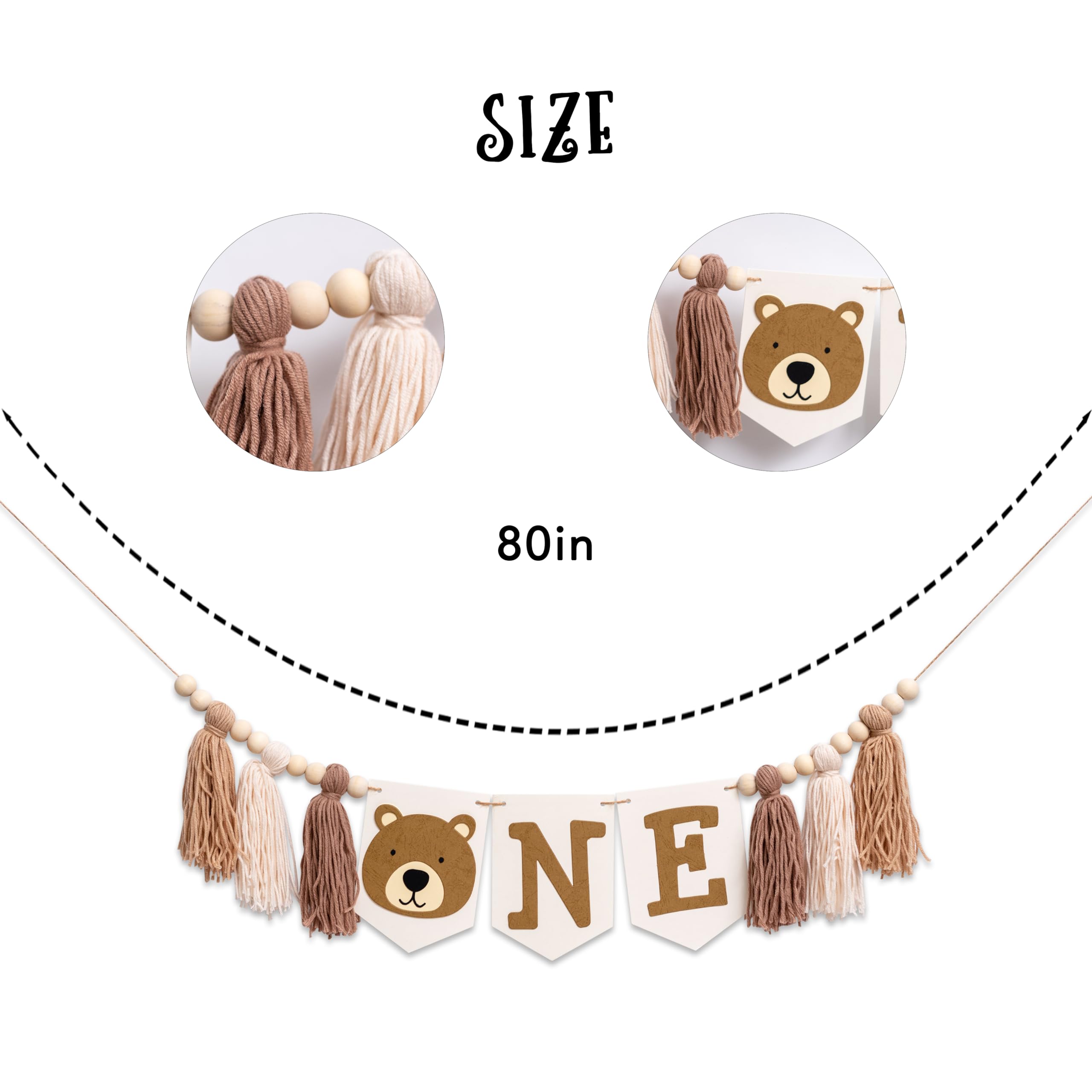 CIEQR Highchair Banner 1st Birthday, Bear Theme First Birthday Decorations Party Supplies, Birthday Banner Suitable for Birthday, Party, Anniversary, Baby Shower, Baby Photo Booth Props...(Tassels)