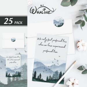 Whaline 25 Packs Funeral Thank You Cards Sympathy Thank You Card with Envelopes Stickers Watercolor Forest Bereavement Cards with Message for Condolences Memorial Service Loved Ones