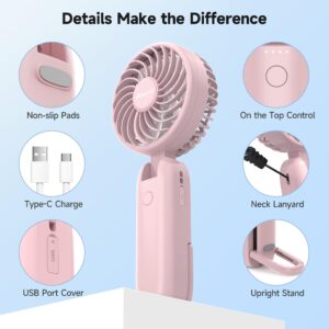 AMACOOL Portable Handheld Fan with Dual Motor, 12 Blades, Powerful 4 Speeds Hand Fan, Foldable, Battery Operated 3 IN 1 Personal Cooling Fan for Hot Flashes, Outdoor Activities, Travel(Pink)