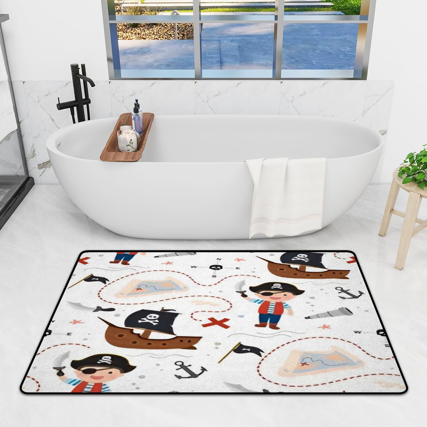 Area Rug Seamless Pattern Cute Kid boy Pirate Cartoon Child Holding Sword Entryway Runner Rug Washable Carpet Accent Home Decor Indoor Floor Mat for Living Room Boys Bedroom