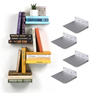 xympo floating invisible bookshelf wall mounted (set of 4) - aluminum - turn books into floating shelves