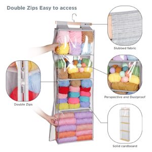 Hanging Yarn Storage with 4 Large Pockets, Clear Knitting Organizer Storage with Zippers for Crochet Lovers, Hanging Yarn Holder with Over-Door Hooks for Knitting Needles Crochet Hooks