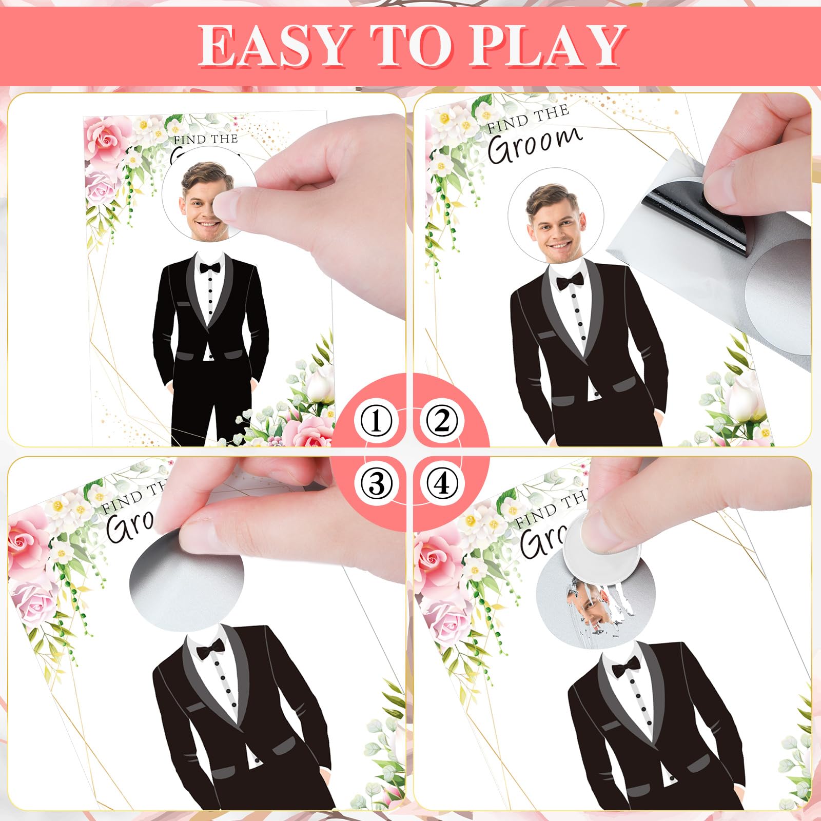 Humyoun 100 Pcs Bridal Shower Games Scratch off Bridal Shower Game Find the Bride Groom Wedding Games Floral Theme Funny Bachelor Party Games Ideas for Guests, 100 Cards, 100 Stickers, No Photos