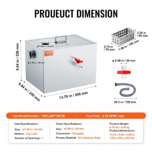 VEVOR Commercial Grease Trap, 8 LBS Grease Interceptor, Top Inlet Interceptor, Under Sink Stainless Steel Grease Trap, 2.8 GPM Waste Water Oil-water Separator, for Restaurant Canteen Home Kitchen