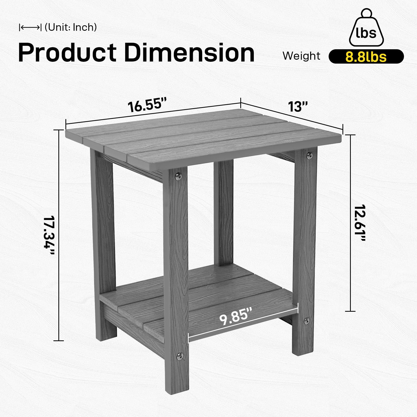 juserox Outdoor Side Table, Weather Resistant Double Small Adirondack Side Table, Outdoor Indoor End Table for Adirondack Chair, 17" Patio Table for Pool, Deck and Porch, Dark Grey