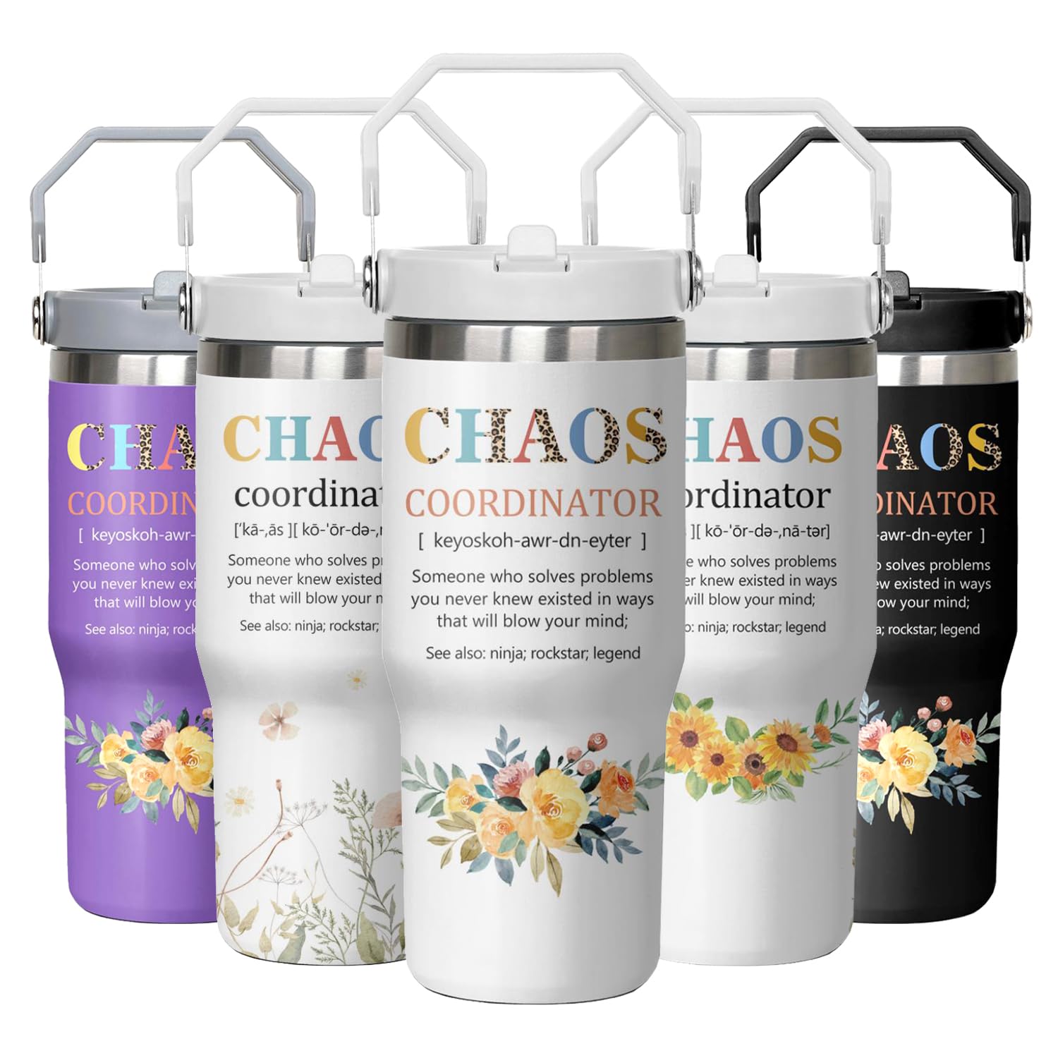 Chaos Coordinator Tumbler Gifts for Women Boss Lady-Coworker Gifts 30oz Insulated Tumblers with Handle,Leak-Proof Lid and Straw,Travel Coffee Mug,Stainless Steel Water Bottle