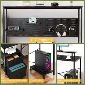 Yoobure L Shaped Desk with Pegboard, Reversible Gaming Desk with LED Lights & Power Outlets, Computer Desk with Drawers & Storage Shelves, Office Desk with Monitor Stand Corner Desk Home Office Desks