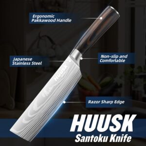 Huusk Nakiri Chef Knife - 6.8 Inch Cleaver and Vegetable Knife, Super Sharp Japanese Kitchen Knives with Ergonomic Handle, Professional Cooking Knife, Multipurpose Asian Chopping Chefs Knife