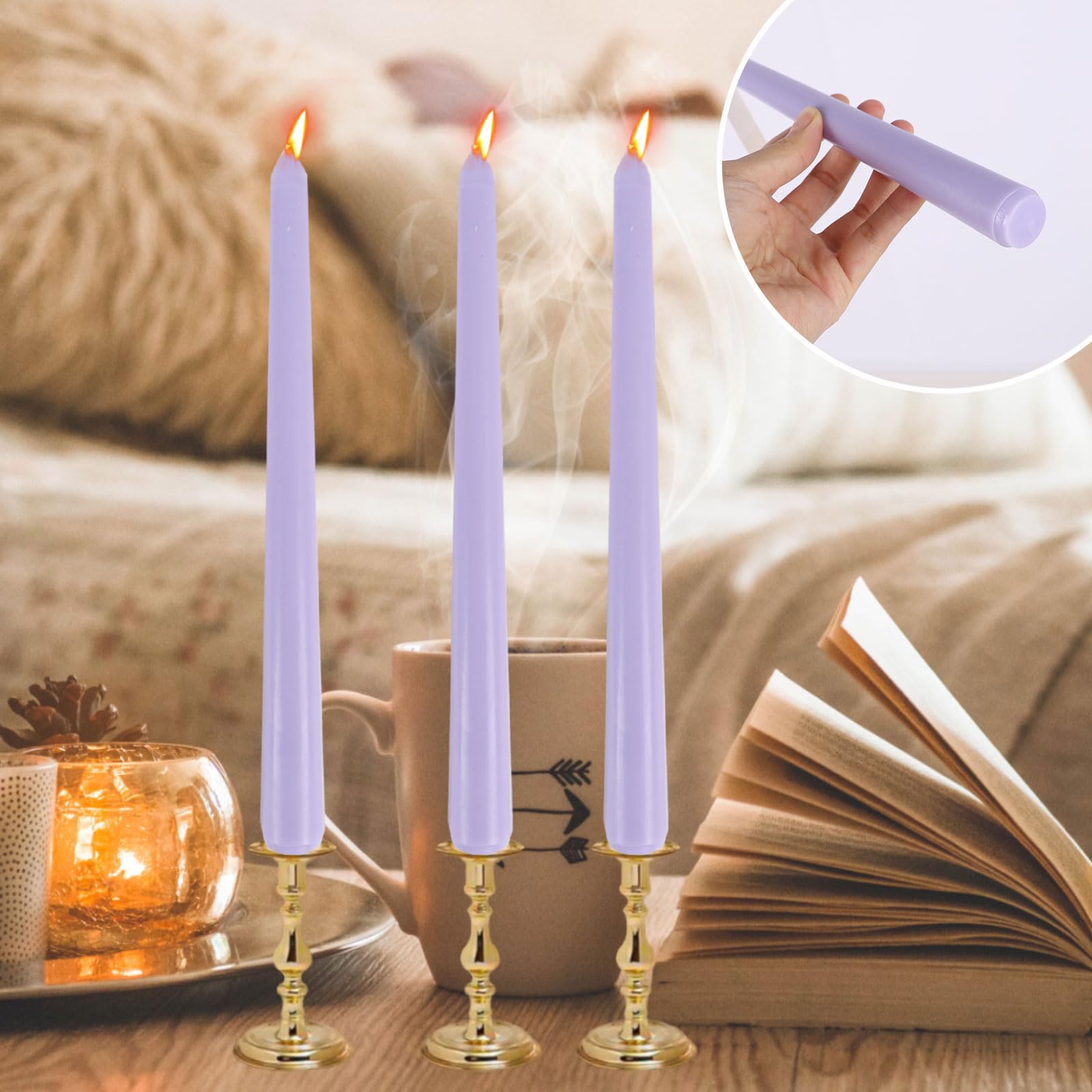 Taper Candles 4 Pack - 10 Inch Dinner Candle Set 8 Hours Burn Time Scented Smokeless Dripless Long Tall Candlesticks for Wedding Home Decor (Purple)