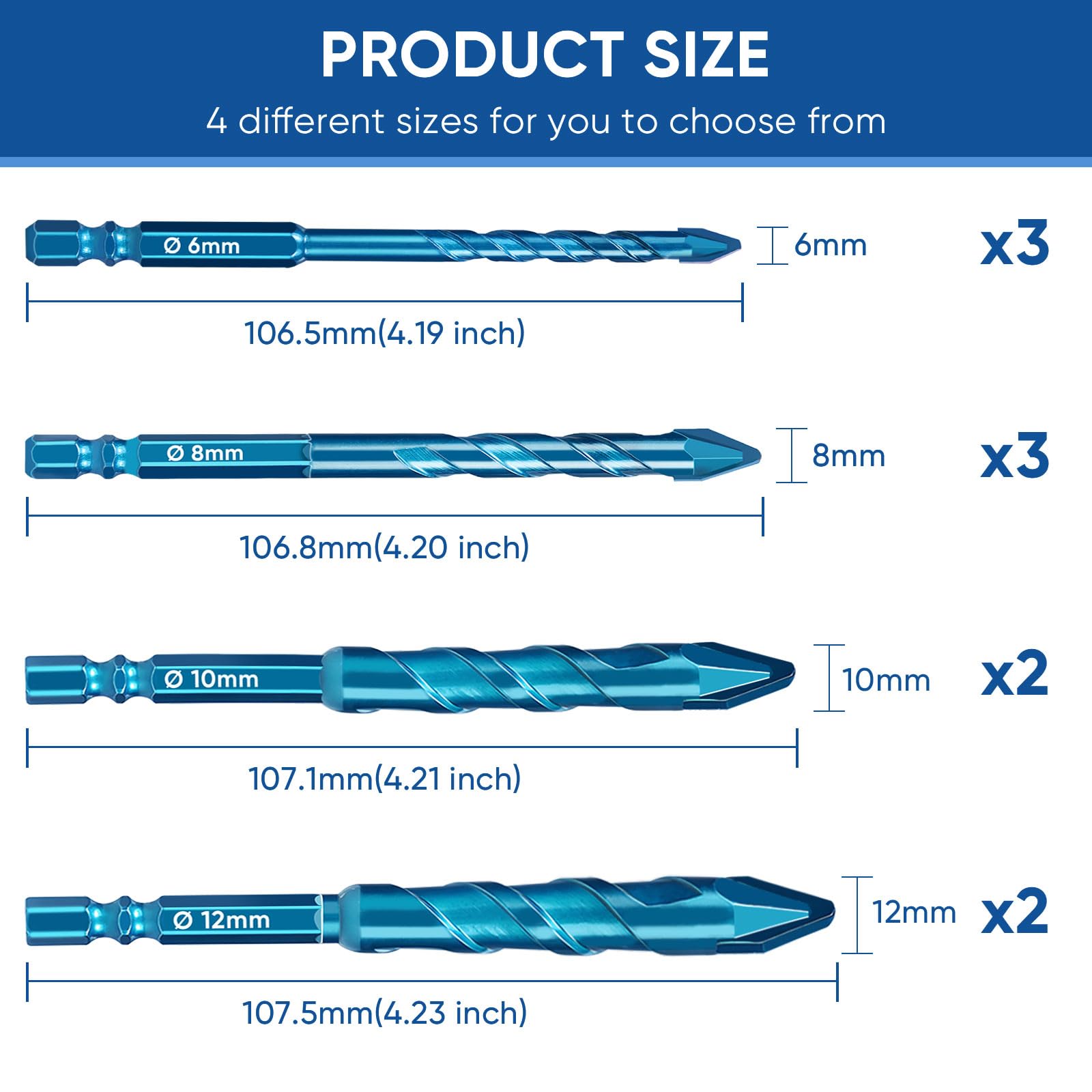 SONCHIE Eccentric Drill Bit Set - Set of 10 Carbide-Tipped Crooked Drill bit Masonry Drill Bit Sets forConcrete/Walls/Tiles/Glass/Hard Plastic/Cement/Granite, etc