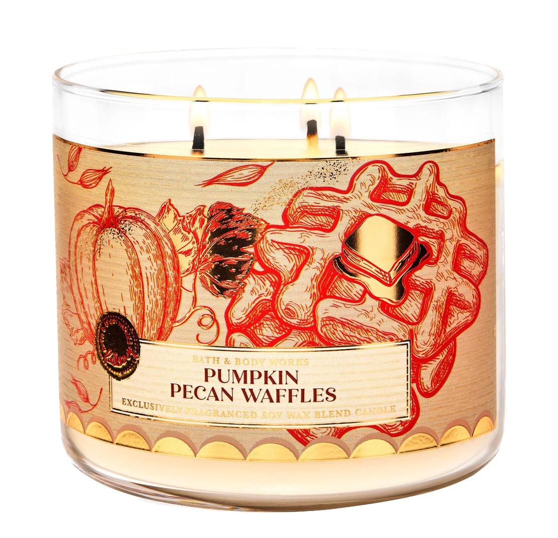 Generic Bath + Body Works Pumpkin Pecan Waffles Candle - Waffles + Pumpkin Spice + Maple Syrup - 3 Wick Candle w/Decorative Fall Lid - 14.5 Ounces - Fall Candles - New for 2024, Large