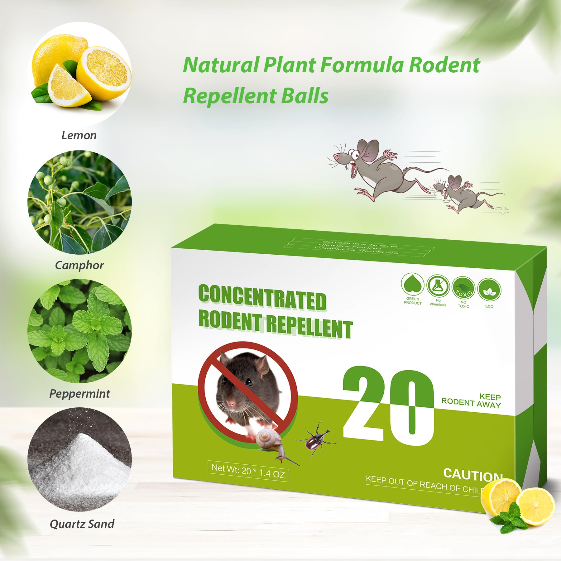 Homsor Rodent Repellent 20 Pack Natural Peppermint Oil Mouse Repellent Balls Pet Safe Mice Deterrent to Keep Rat Mice Mouse Rodent Out of Indoor House Outdoor Car Engines RV Garage Chicken Coop