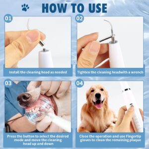 Plaque Remover for Teeth: Dog Teeth Cleaning Kit for Tartar Stains Removal Electric Pet Ultrasonic Tooth Cleaner with LED Light Finger Toothbrush Dental Care for Dog Cat 5 Modes (White)