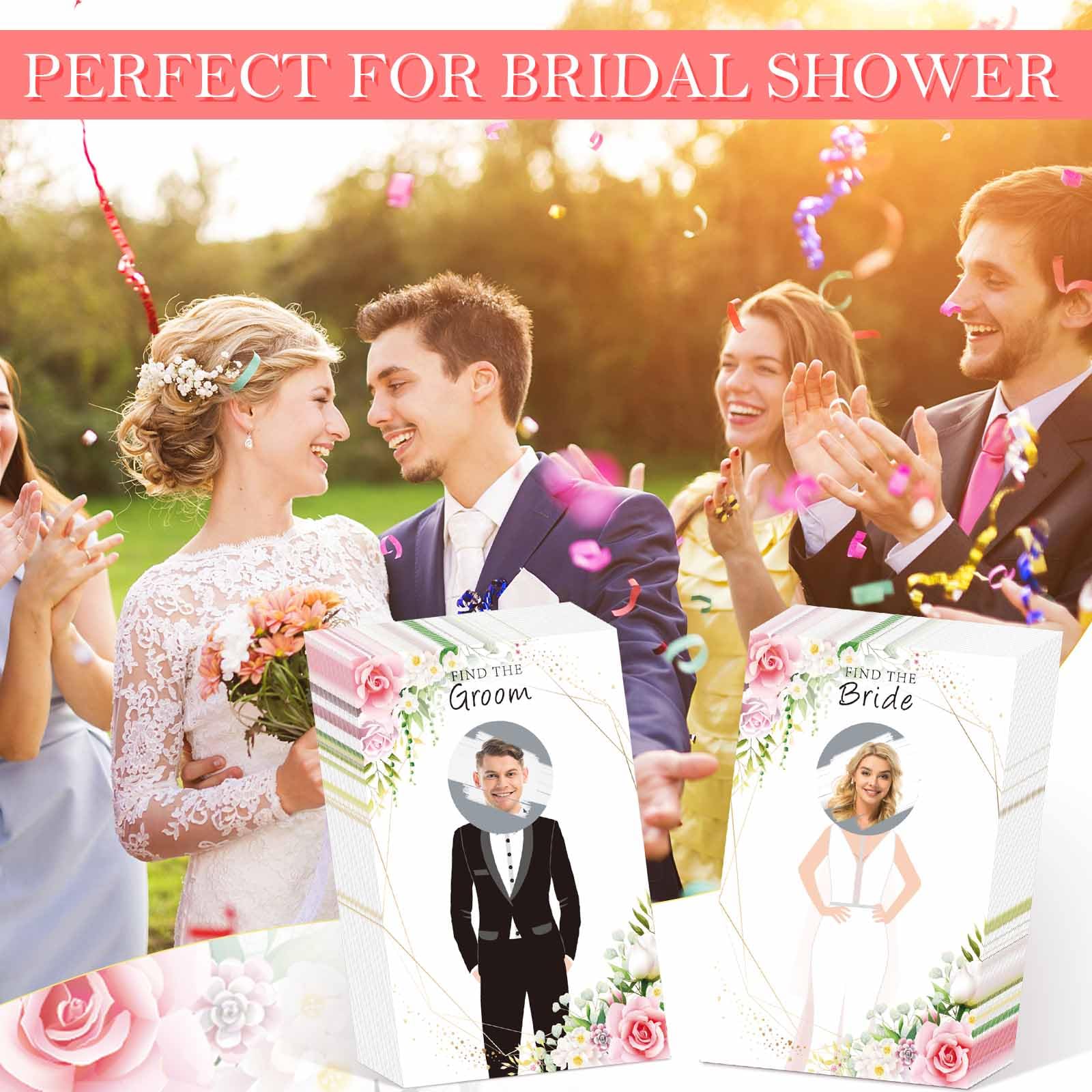 Humyoun 100 Pcs Bridal Shower Games Scratch off Bridal Shower Game Find the Bride Groom Wedding Games Floral Theme Funny Bachelor Party Games Ideas for Guests, 100 Cards, 100 Stickers, No Photos