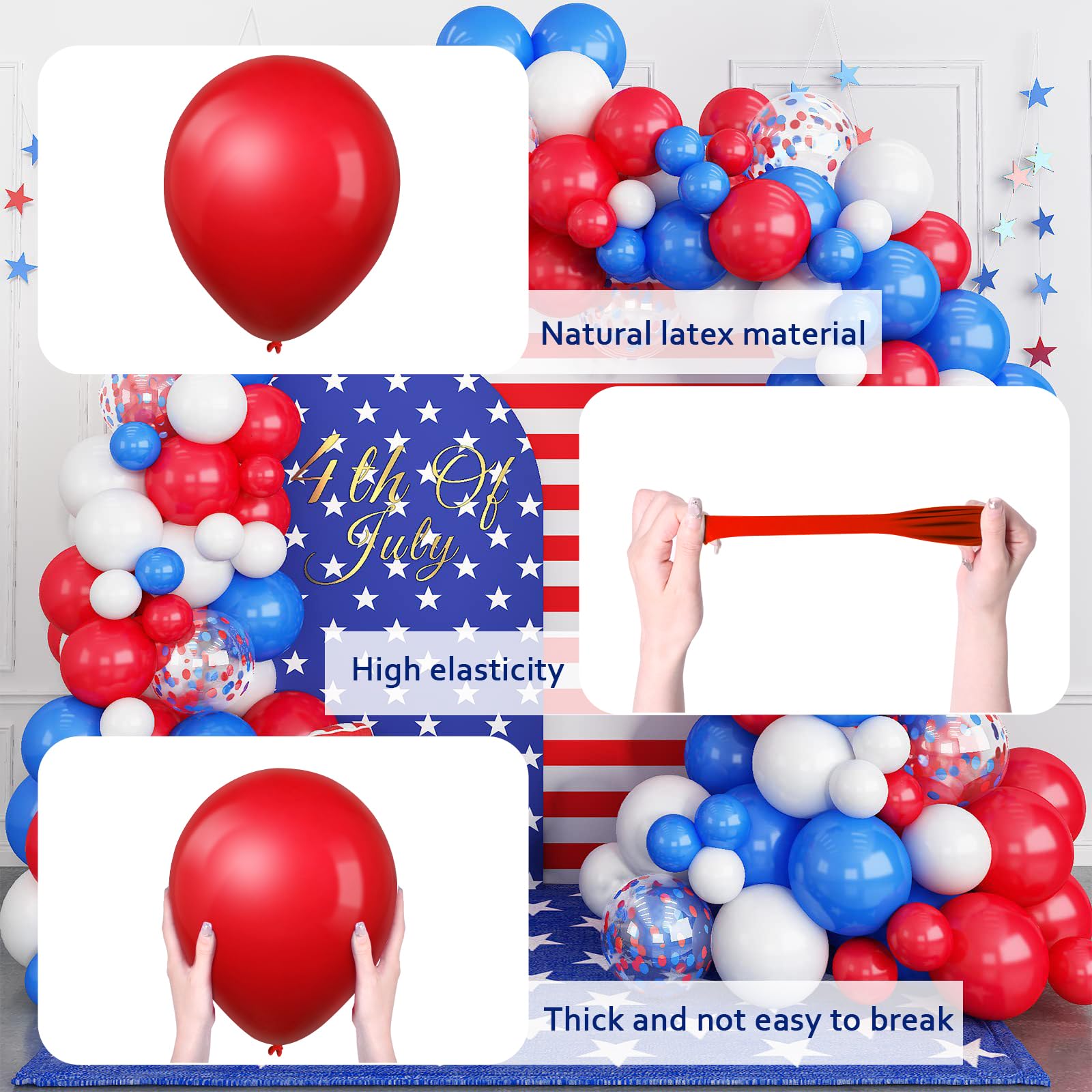 Red White Blue Balloons Garland Arch Kit, 141pcs Latex Balloons with Confetti Balloons for 4th of July Memorial Day Patriotic Nautical Baseball Birthday Party Decorations