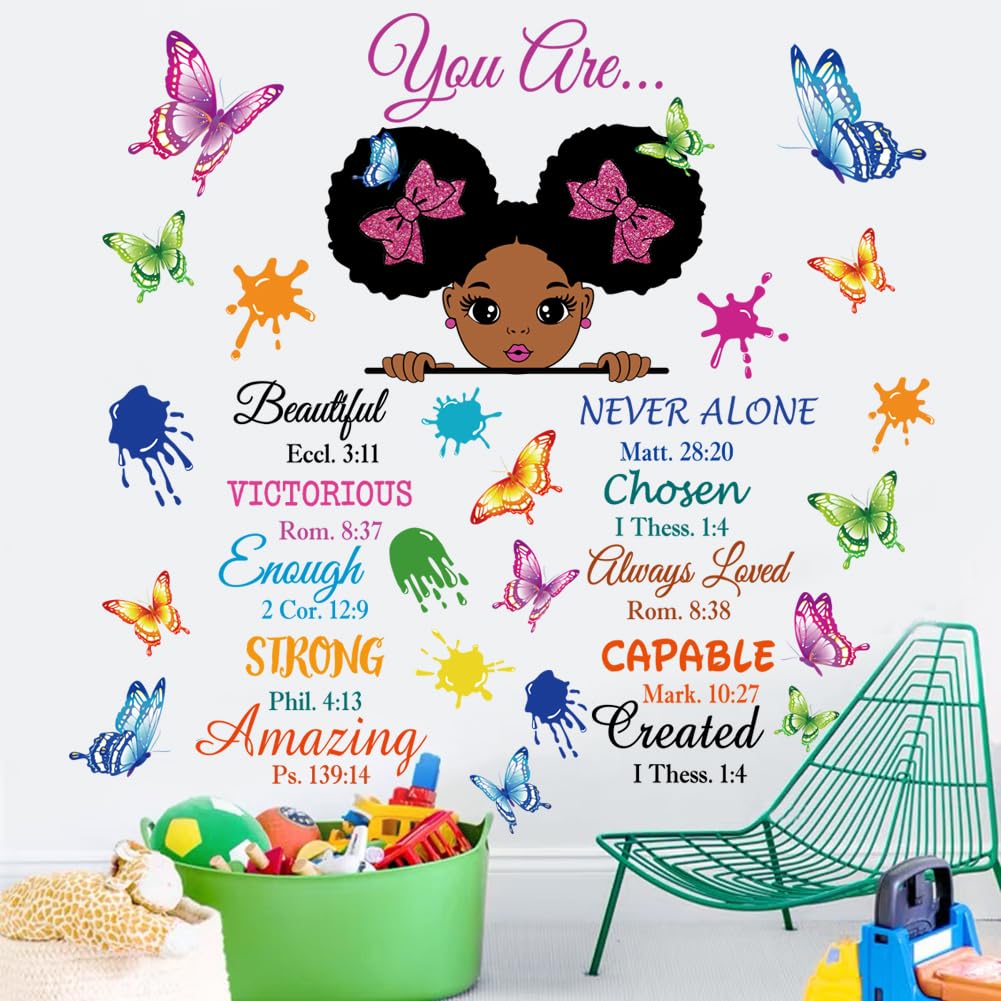 Inspirational Wall Decals Black Girl Religious Stickers Positive Saying African American You are Beautiful Nursery Decor African American Bedroom Art, Positive Afro Kid Teen Room Home Decor