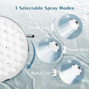 PWERAN Shower Head High Pressure Rain Fixed Showerhead 3 Settings with 3D Panel Luxury Design, 5 Inch High Flow Bathroom Rain Shower head with Adjustable Brass Ball Joint