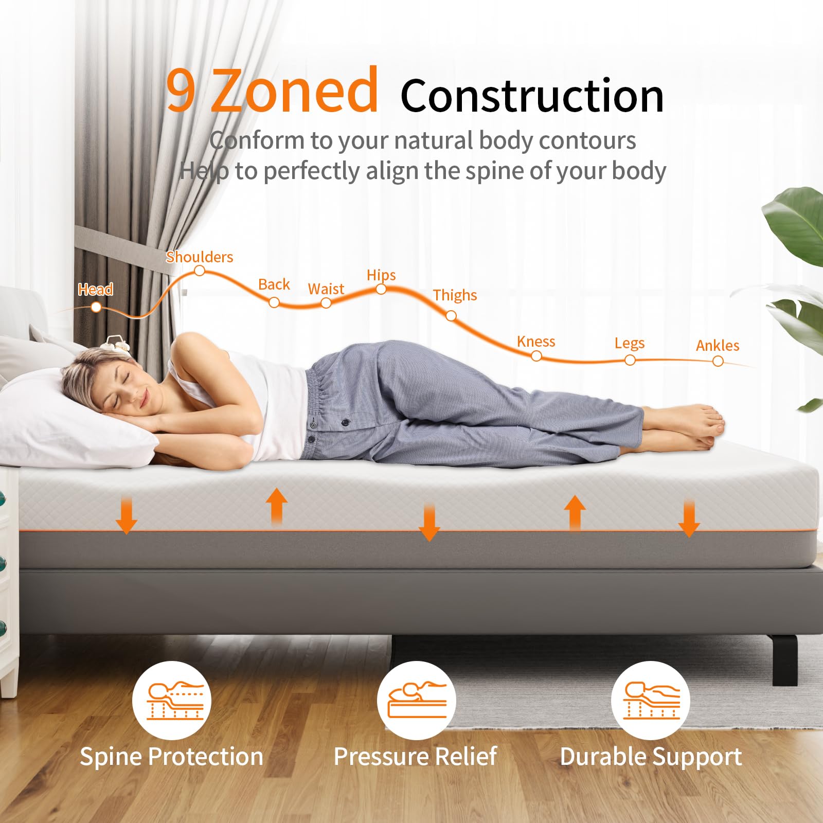 wowttrelax Queen Memory Foam Mattress 10 inch, 60''x78'', 2 Layer for More Supportive and Pressure Relief, Medium Firm Mattress, Soft Removable Cover Mattress Grey White