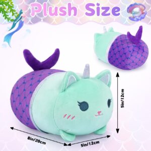 KOPHINYE Mermaid Cat Stuffed Animal,8 inch Cute Cat Plush Mermaid Stuffed Animal Soft Cartoon Cat Plush Pillow, Kawaii Plush Toy for Kids Girls Boys Birthday