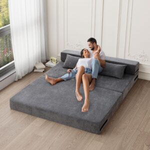 HOMFINE Folding Sofa Bed Queen, Grey