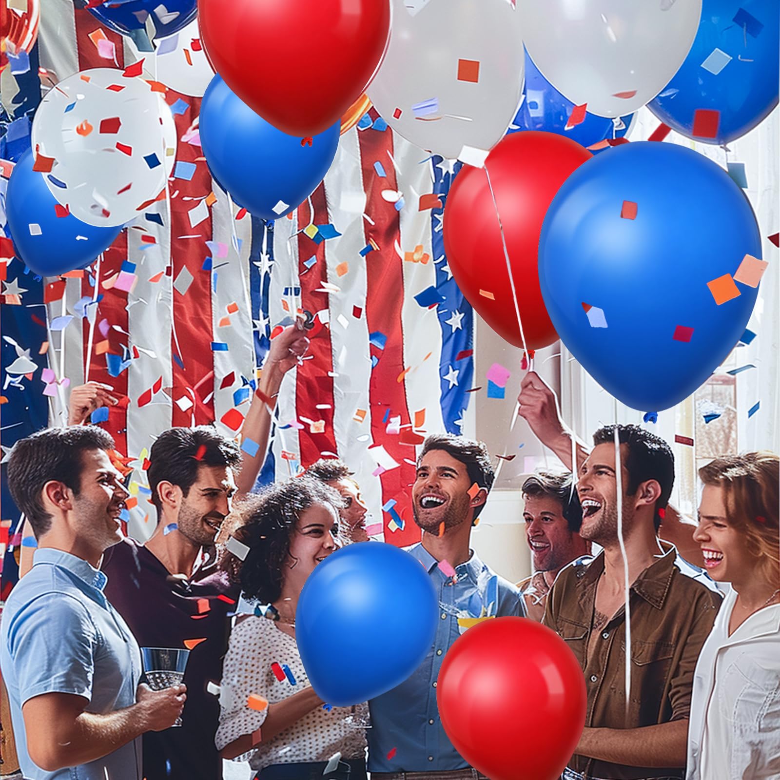 Red White Blue Balloons Garland Arch Kit, 141pcs Latex Balloons with Confetti Balloons for 4th of July Memorial Day Patriotic Nautical Baseball Birthday Party Decorations