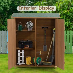 CUANBOZAM Outdoor Garden Storage Shed, Fir Wooden Garden Tool Storage Cabinet, Detachable Shelves, Weather Resistant, Easy to Assemble, Lockers Include Anti-overturning for Home, Yard-Brown