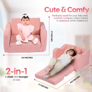 ZYSMALAT Convertible 2in1 Toddler Chair | Comfy Cozy Lounge Chair for Kids | Furniture for Playroom | Folding Chair | Small Kids Reading Chair (Pink)