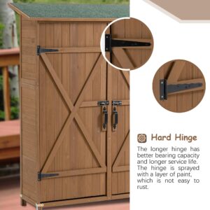 CUANBOZAM Outdoor Garden Storage Shed, Fir Wooden Garden Tool Storage Cabinet, Detachable Shelves, Weather Resistant, Easy to Assemble, Lockers Include Anti-overturning for Home, Yard-Brown