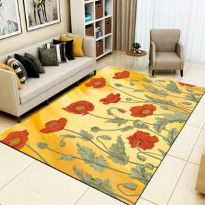 puyosvr modern bohemian floral area rugs,6x8ft,orange-red flowers green leaves pattern retro background carpet,washable carpet in the bedroom for farmhouse living room bedside rug mat with non-slip