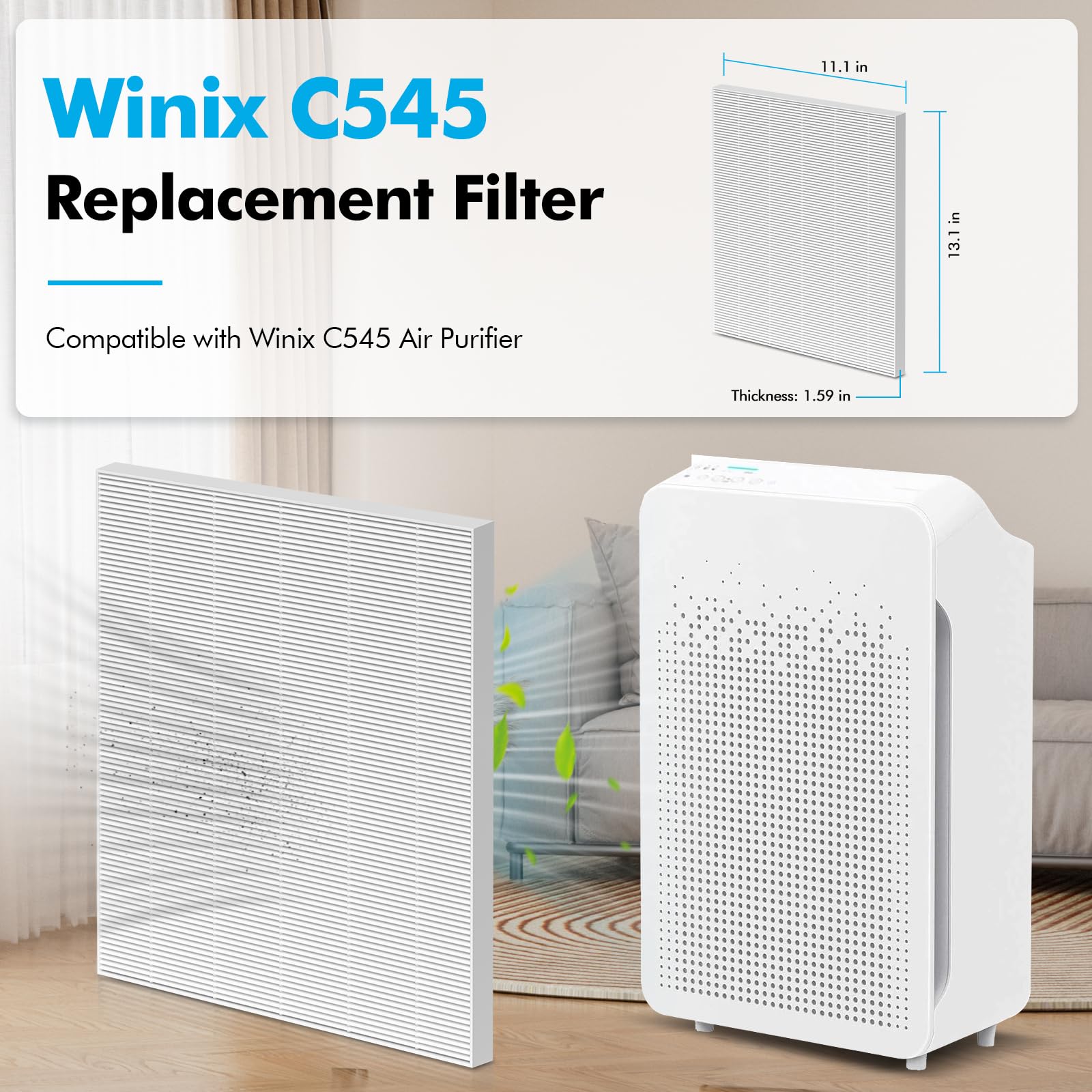 4 Pack C545 HEPA Replacement Filter S Compatible with Winix C545 Air Purifier, for Winix C545 Replacement Filter, H13 Ture HEPA Filter, Part# 1712-0096-00 and 2522-0058-00