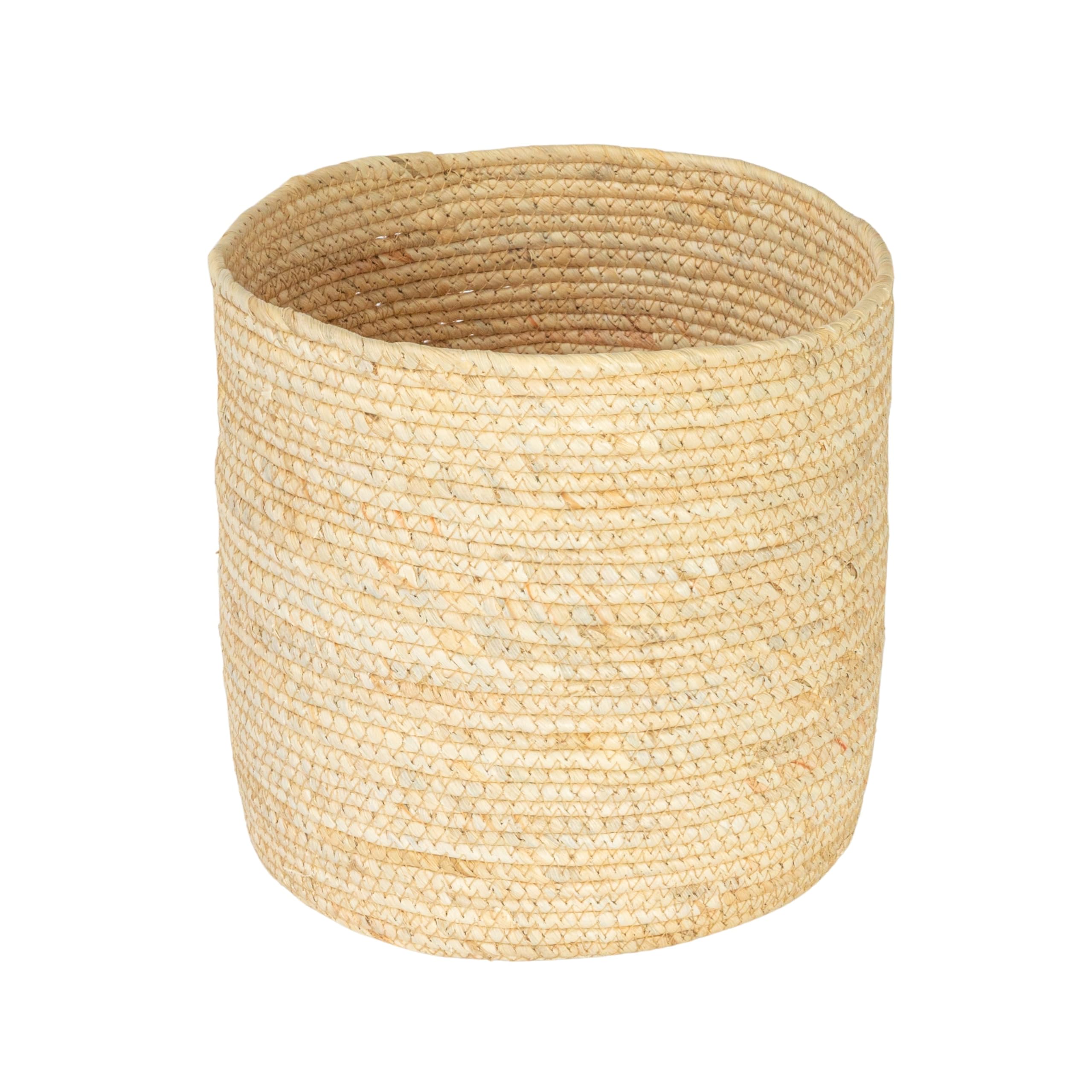 Household Essentials Round Handwoven Corn Leaf Basket, Natural