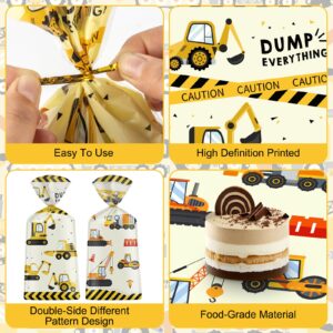 50 Pack Construction Party Favor Bags - Construction Theme Treat Bags, Truck Themed Cello Cellophane Gift Candy Goodie Bags with Gold Twist Ties for Kids Construction Birthday Party Supplies Favors