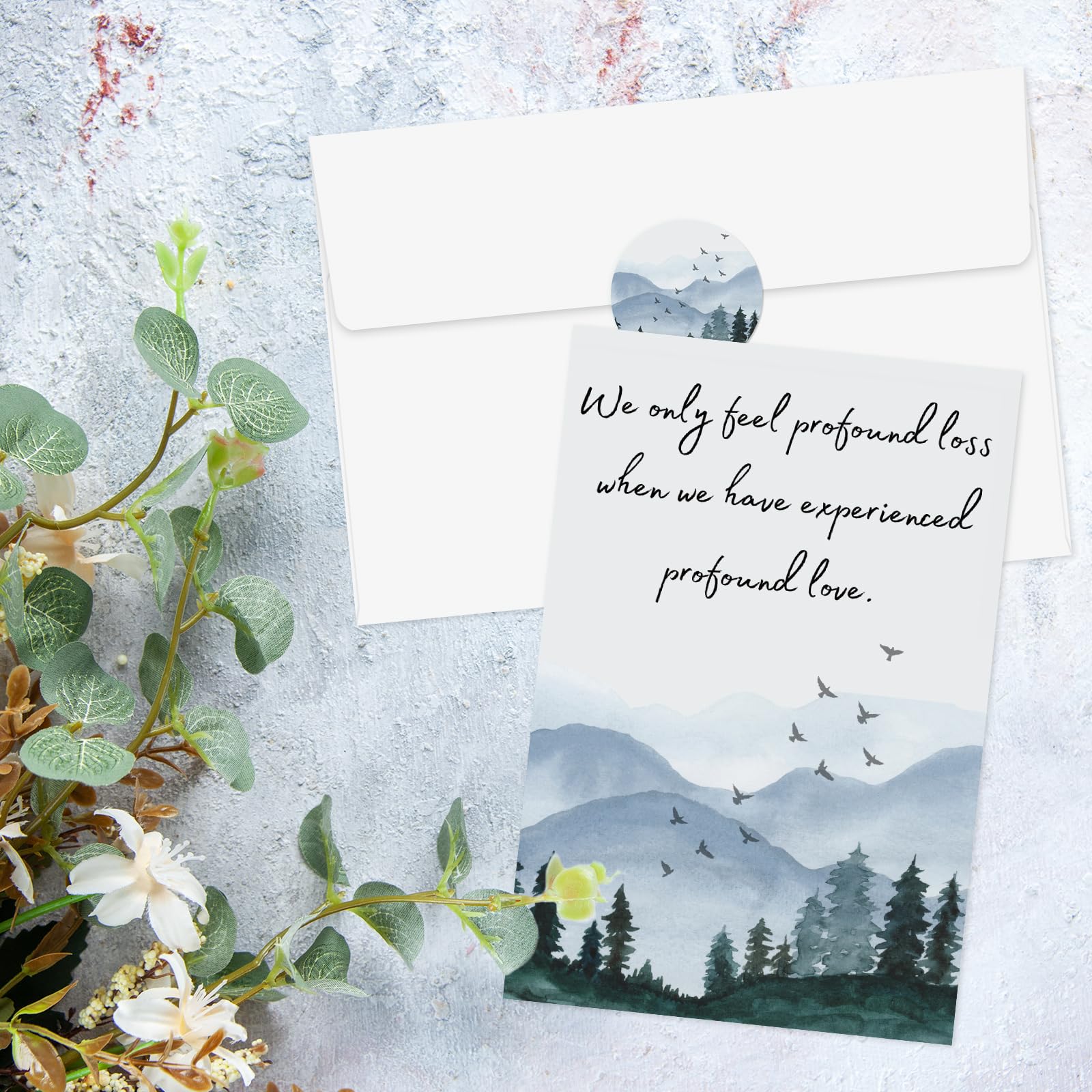 Whaline 25 Packs Funeral Thank You Cards Sympathy Thank You Card with Envelopes Stickers Watercolor Forest Bereavement Cards with Message for Condolences Memorial Service Loved Ones