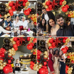 Bonropin 161pcs Red Black and Gold Balloons Garland Arch Kit with 5/10/12/18in Red Black Gold Balloons Explosion Star Balloons for 2024 Graduation Anniversary Casino Wedding Birthday Party Decorations