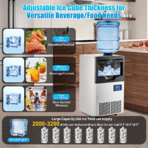 Commercial Ice Maker Machine, 140Lbs/24H with 2 Water Inlet Modes and 22Lbs Bin, Stainless Steel Under Counter/Freestanding Ice Machine for Home/Shop/Office/Bar,110V