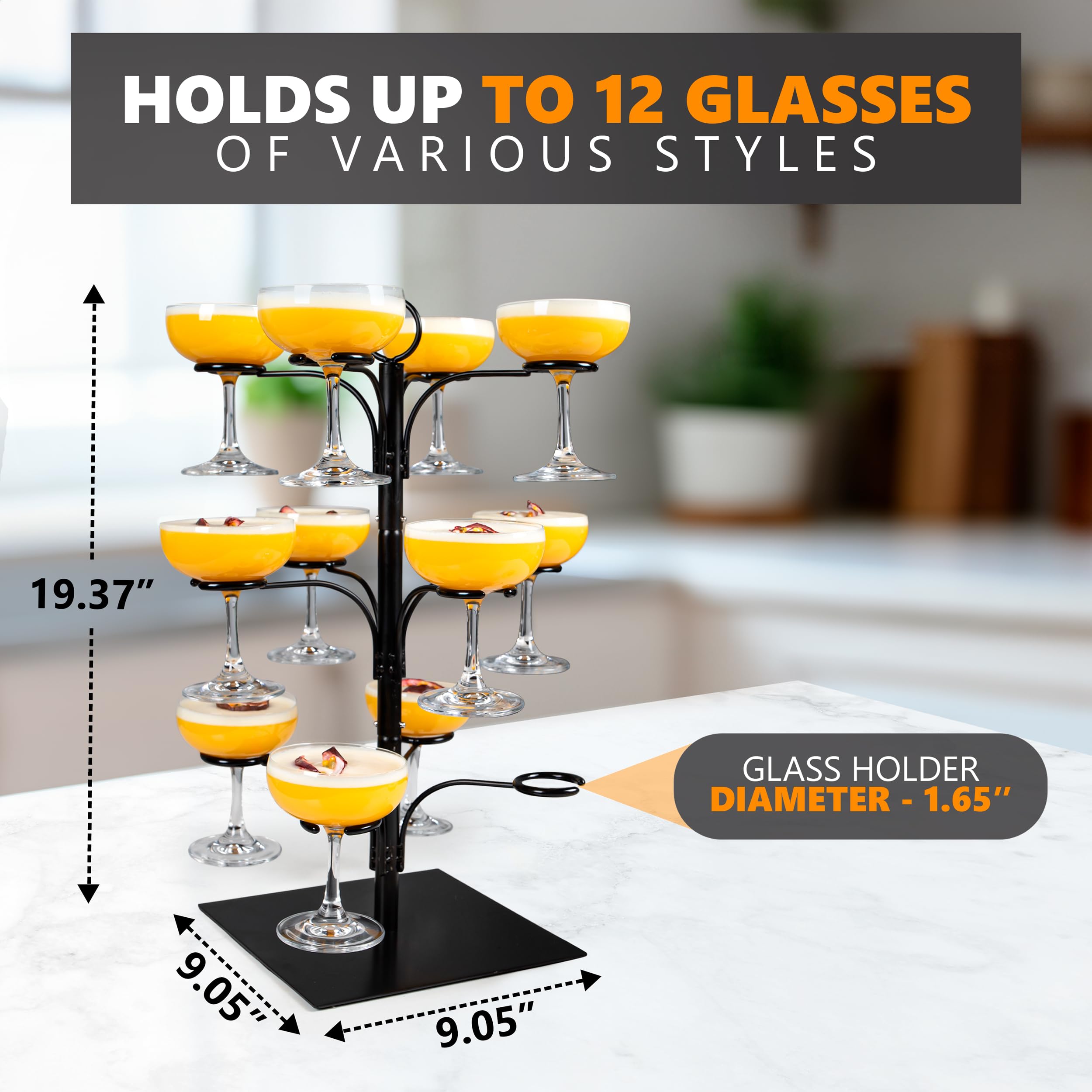 Ksestor Cocktail Tree Stand Holds up to 12 Glasses - Compatible with Champagne Glasses up to 9" Tall - Champagne Tower - Drink Tree - Champagne Tower Stand - Champagne Tree Stand