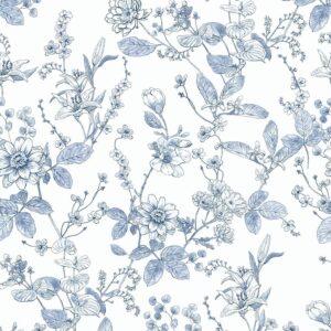 Light Blue Botanical Floral Shelf Liner Contact Paper Peel and Stick Botanical Floral Wallpaper for Walls Bahtroom Bedroom Kitchen Cabinets Dresser Drawer Furniture Arts Carfts Decal 17.7X117 Inches