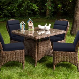 BPS Outdoor Cartridge High Back Dining Chair Cushion Set, Fade Resistant and Water Resistant Polyester Fabric Cover with Ties and Zipper, 44"x21"x3.2", Navy Blue, Set of 4