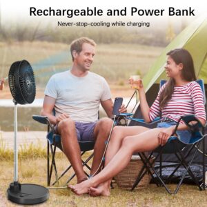 PANERGY 10” Portable Fan 20000mAh Battery Operated Rechargeable, Auto-Oscillating Pedestal Fan with Remote,4 Speeds, Quiet, Cordless Foldable Telescopic Fan for Travel, Bedroom, Home, Office