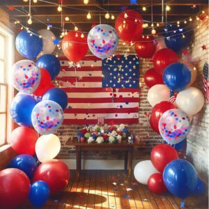 Red White Blue Balloons Garland Arch Kit, 141pcs Latex Balloons with Confetti Balloons for 4th of July Memorial Day Patriotic Nautical Baseball Birthday Party Decorations