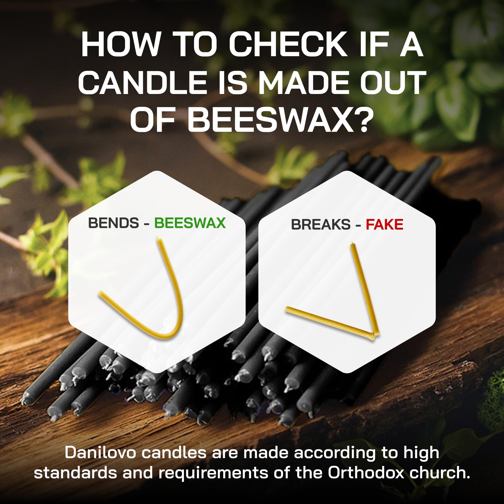 Danilovo Pure Beeswax Candles - No-Drip, Smoke-Less, Tall, Thin Taper Candles – Decorative Candles for Church Prayer, Decor or Birthday Candles – Honey Scented Candles – 6.3”x0.2” (Black, 50pcs)