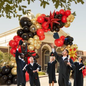 Bonropin 161pcs Red Black and Gold Balloons Garland Arch Kit with 5/10/12/18in Red Black Gold Balloons Explosion Star Balloons for 2024 Graduation Anniversary Casino Wedding Birthday Party Decorations