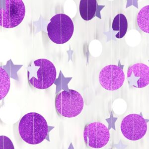 lavender-white glitter purple party-decorations paper-garland - 4pcs birthday twinkle little star hanging streamers banner,graduation baby shower bridal wedding engagement ceiling backdrop decor